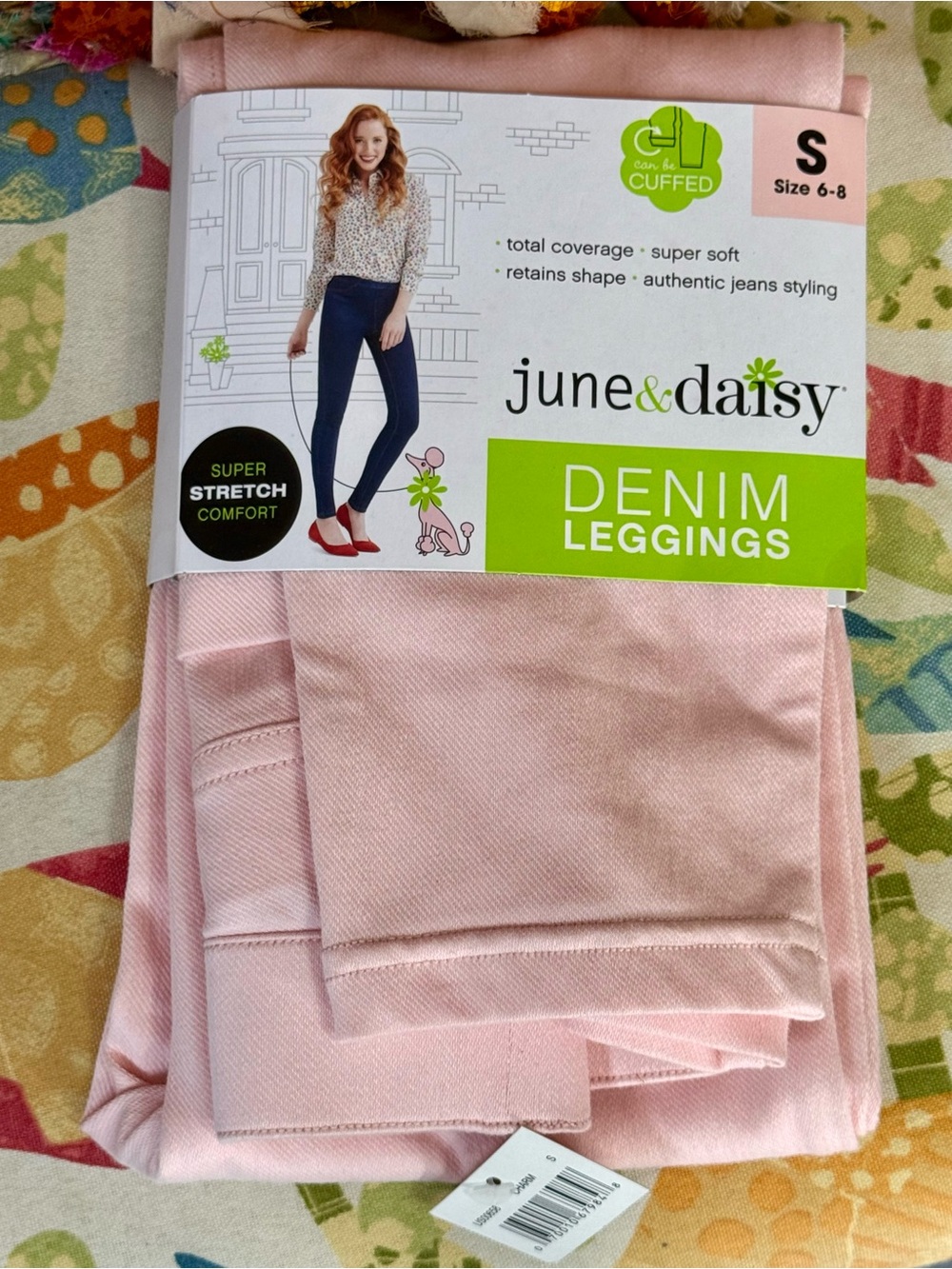 june & daisy Pink Denim Leggings — Super Stretch Cuffed Leggings Small 6-8